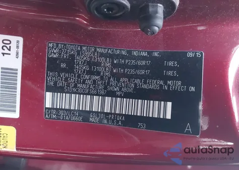 2015 Toyota Sienna Xle 8 Passenger from USA, damaged, VIN 5TDYK3DC0FS661987